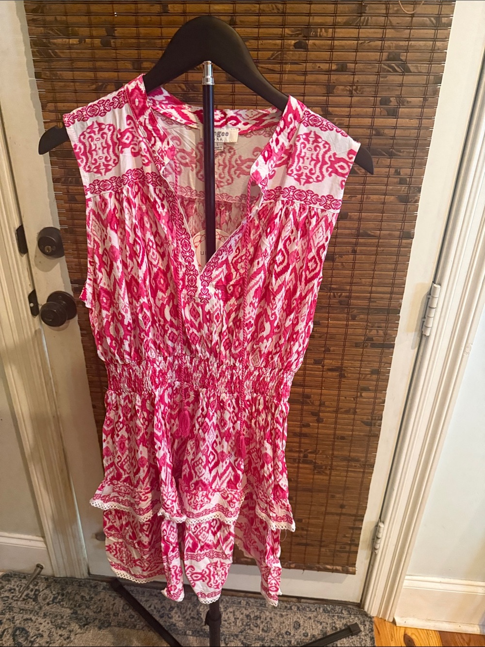 Umgee Pink and White Printed V-Neck Summer Dress